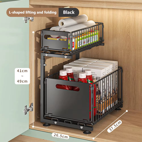2 Tier Pull Out Adjustable Kitchen Storage Rack 