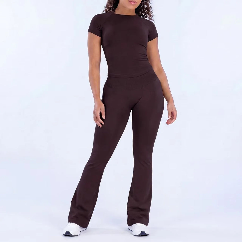 Two Piece Impact Flared Pants and Short Sleeve Top Set