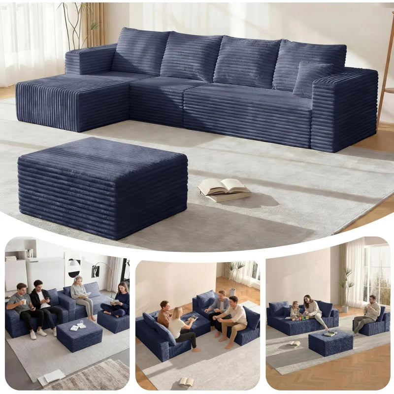 Modular U-Shaped Cloud Couch with Deep Seats & Chaise for Living Room