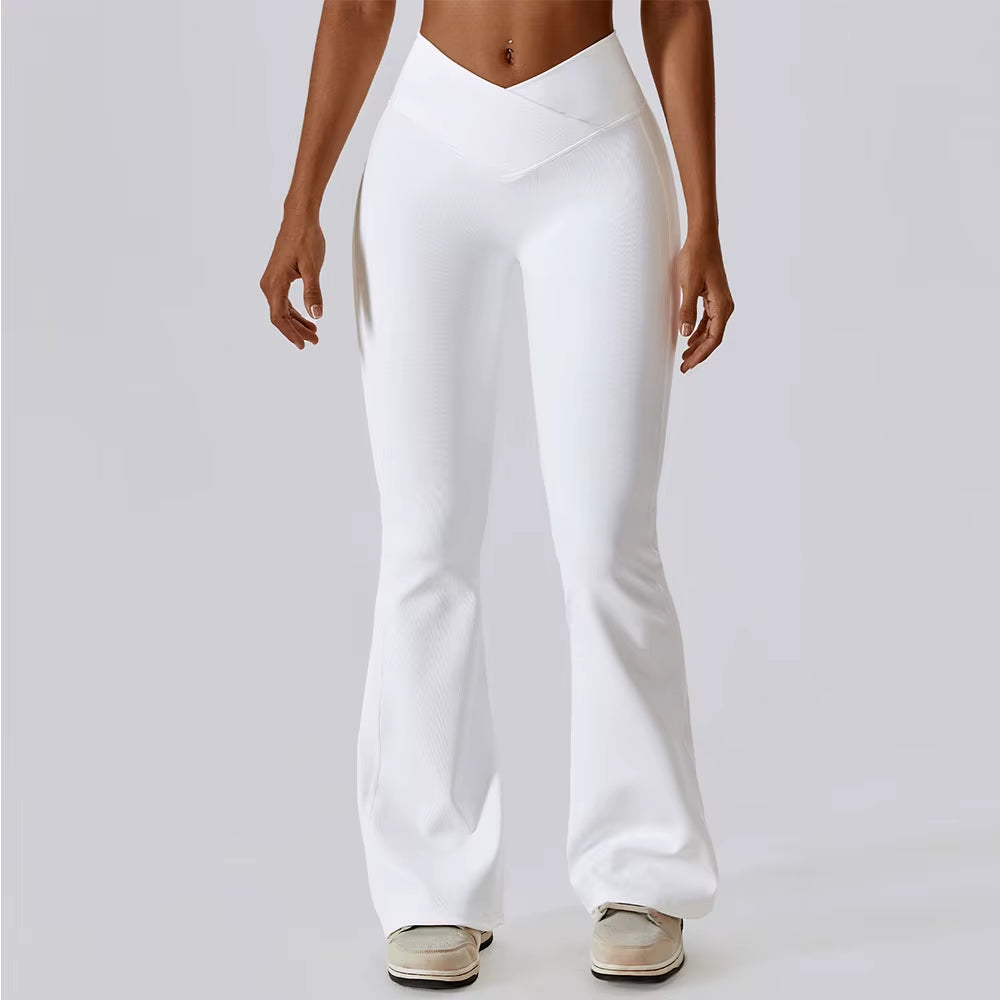 Front V Waist High Waisted Flare Leggings
