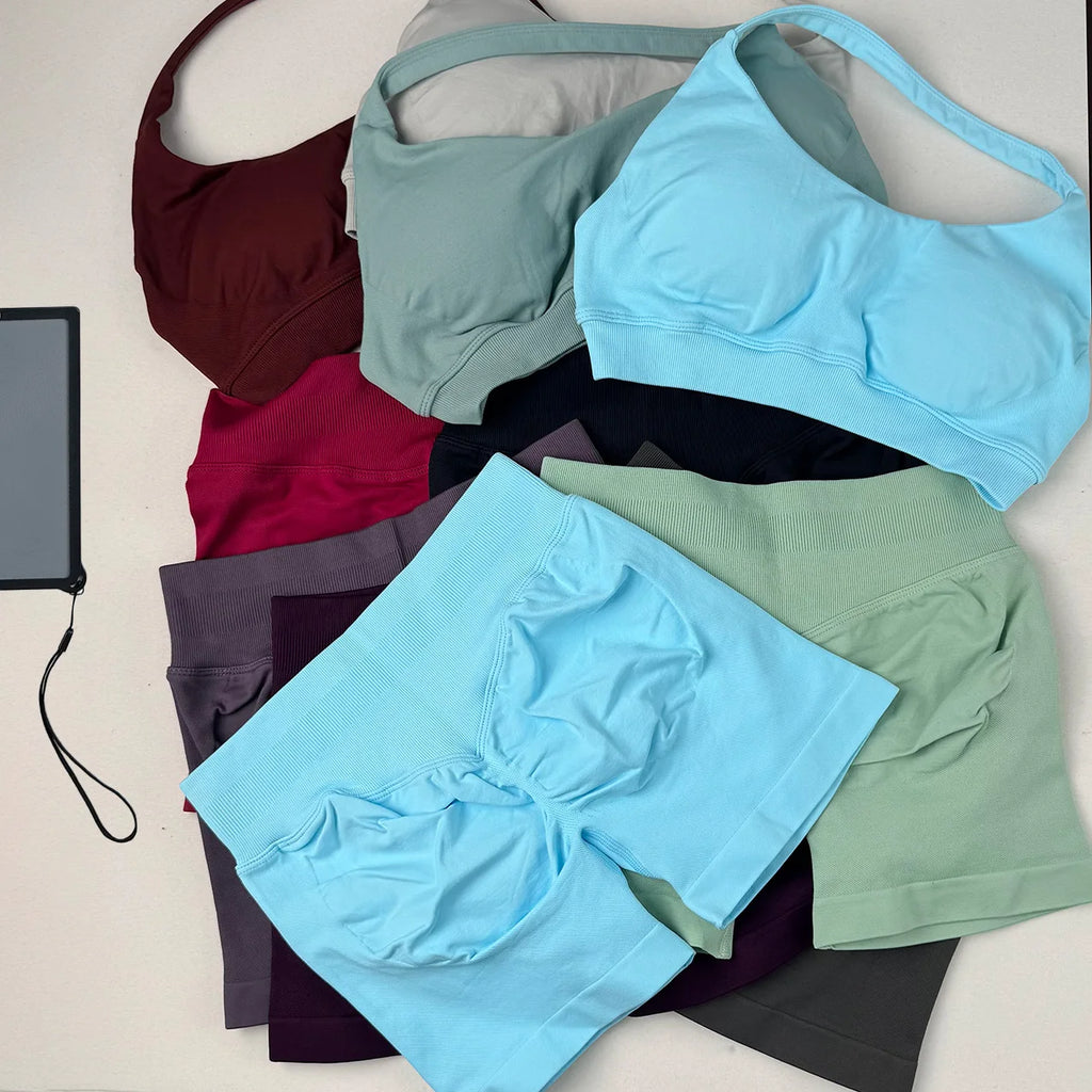 Two Piece Scrunch Shorts and High Support Sports Bra Set  