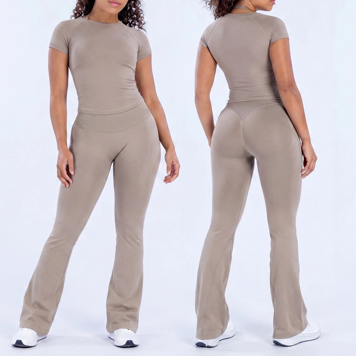 Two Piece Impact Flared Pants and Short Sleeve Top Set