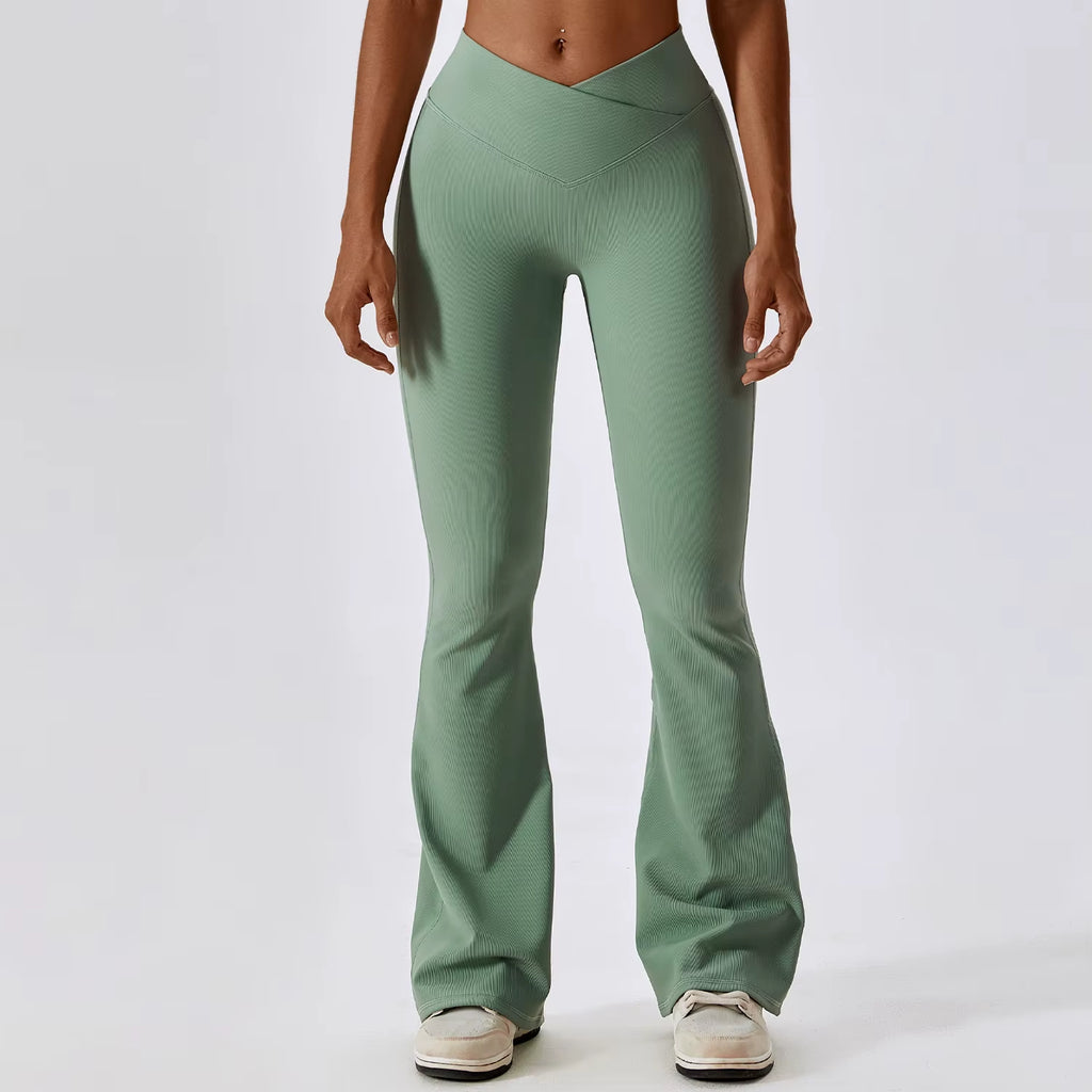 Front V Waist High Waisted Flare Leggings