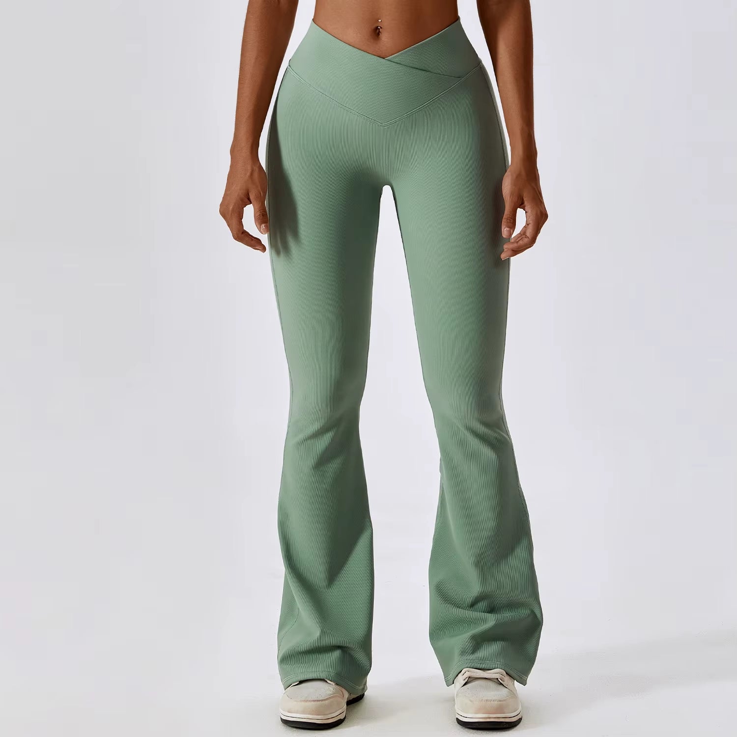 Front V Waist High Waisted Flare Leggings
