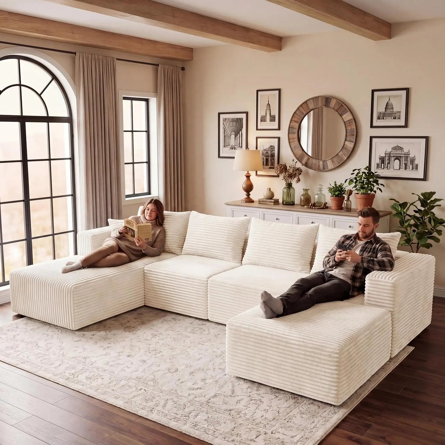 Modular U-Shaped Cloud Couch with Deep Seats & Chaise for Living Room