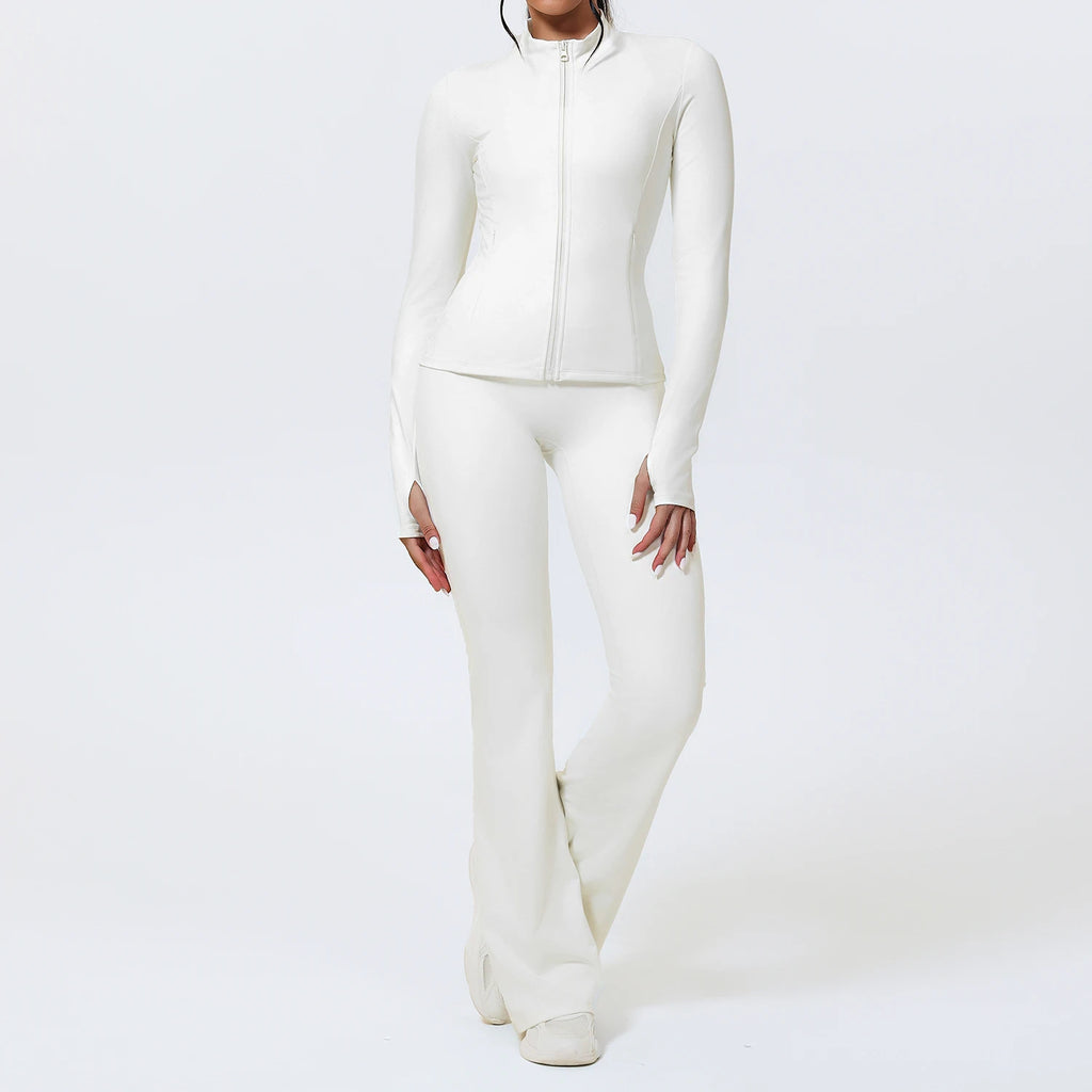Two Piece Flare Pants and Long Sleeve Zip Up Jacket Set