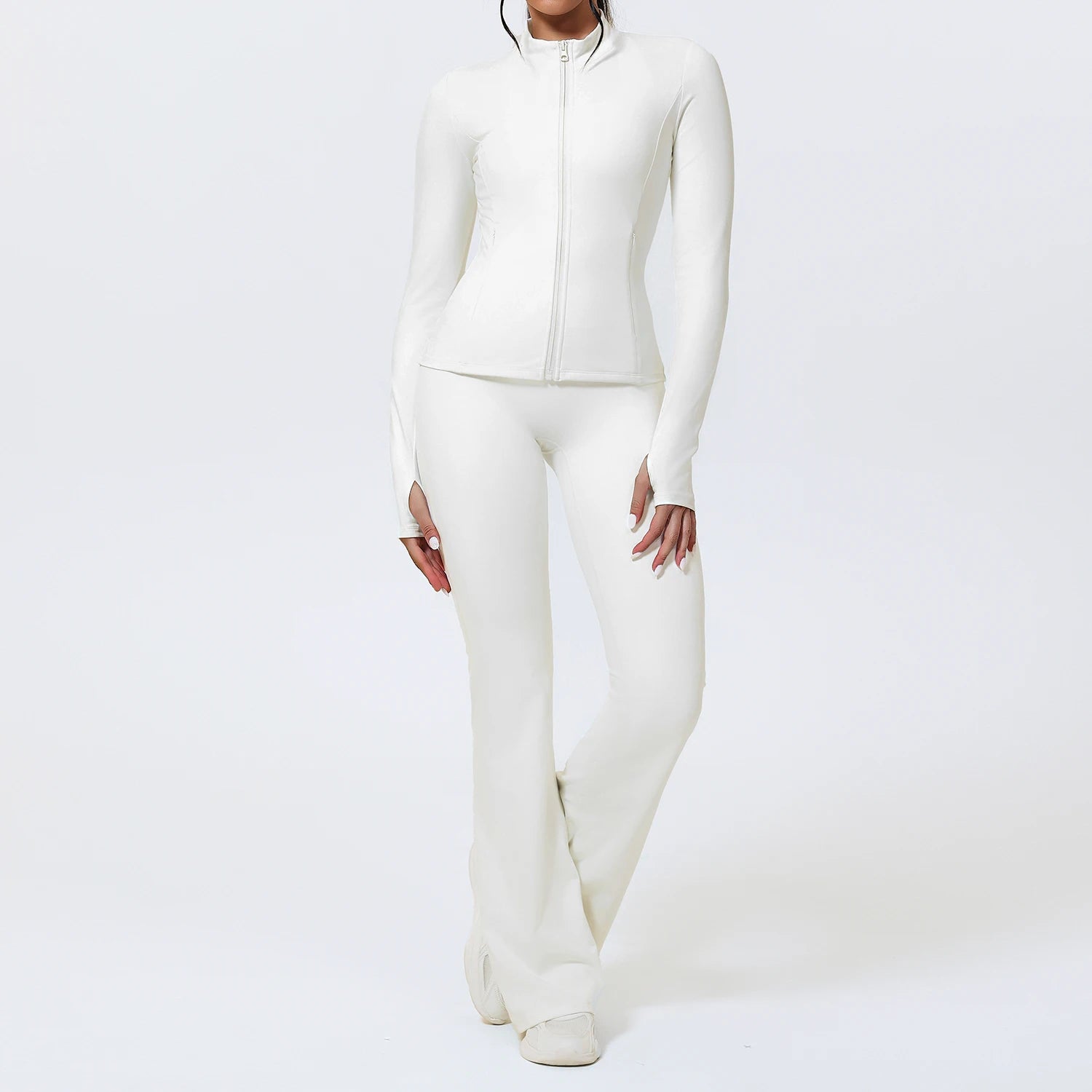 Two Piece Flare Pants and Long Sleeve Zip Up Jacket Set