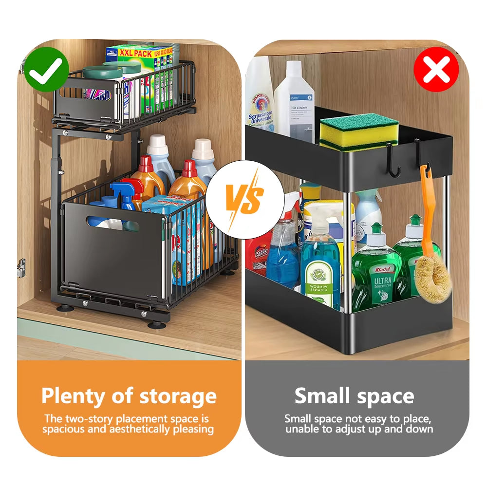 2 Tier Pull Out Adjustable Kitchen Storage Rack 