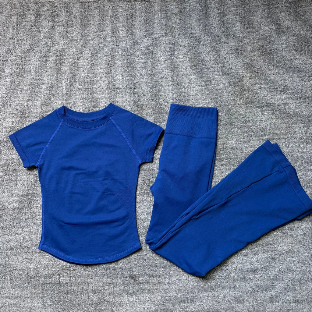 Two Piece Impact Flared Pants and Short Sleeve Top Set