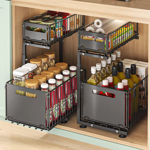 2 Tier Pull Out Adjustable Kitchen Storage Rack 