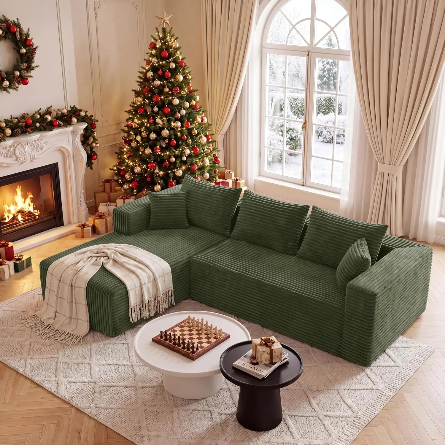 Modular U-Shaped Cloud Couch with Deep Seats & Chaise for Living Room
