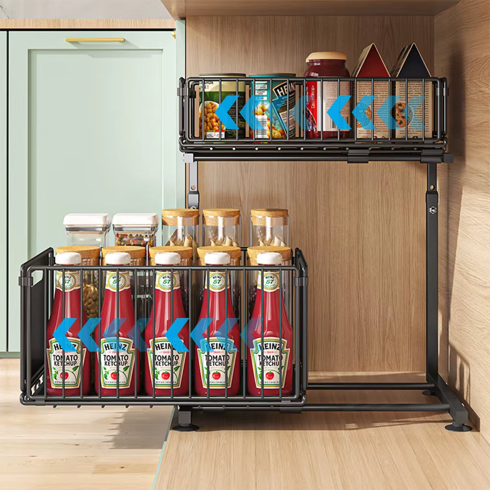 2 Tier Pull Out Adjustable Kitchen Storage Rack 