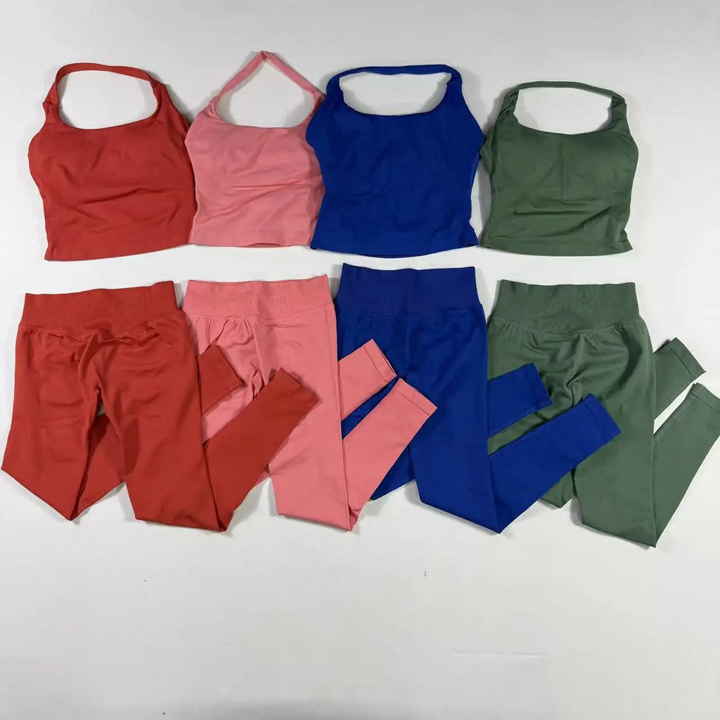 Two Piece Leggings and Longline Halter Bras Set