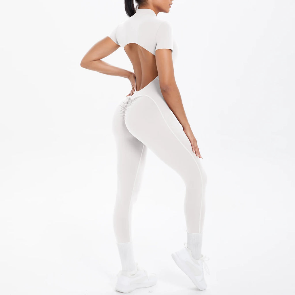 One Piece Short Sleeved Backless Jumpsuit