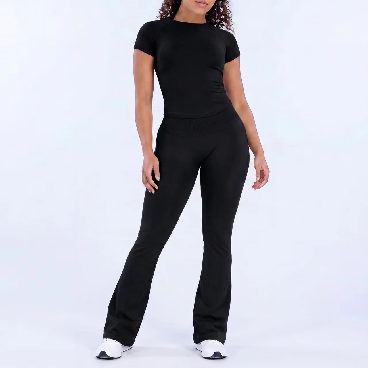 Two Piece Impact Flared Pants and Short Sleeve Top Set