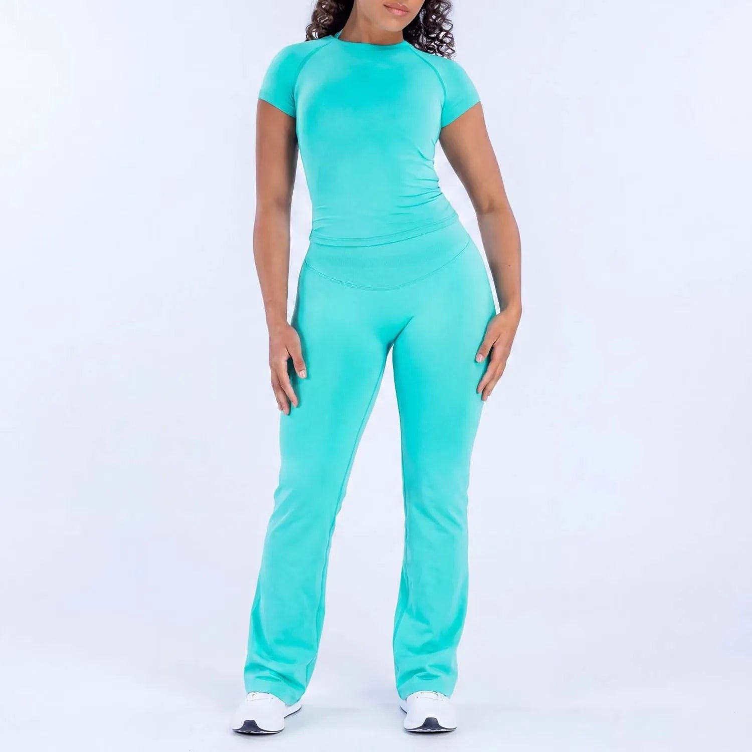 Two Piece Impact Flared Pants and Short Sleeve Top Set