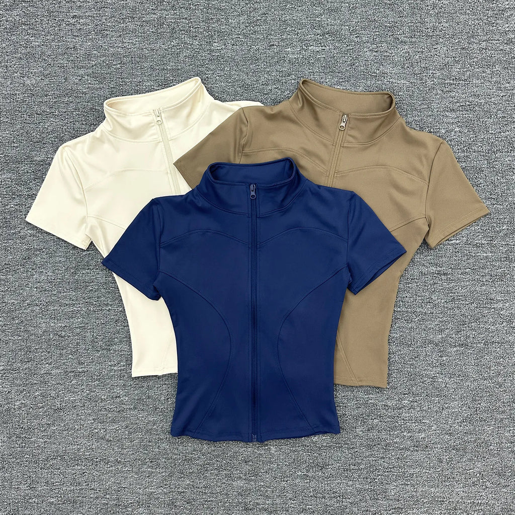 Short Sleeve Zip Up Fitness Jacket