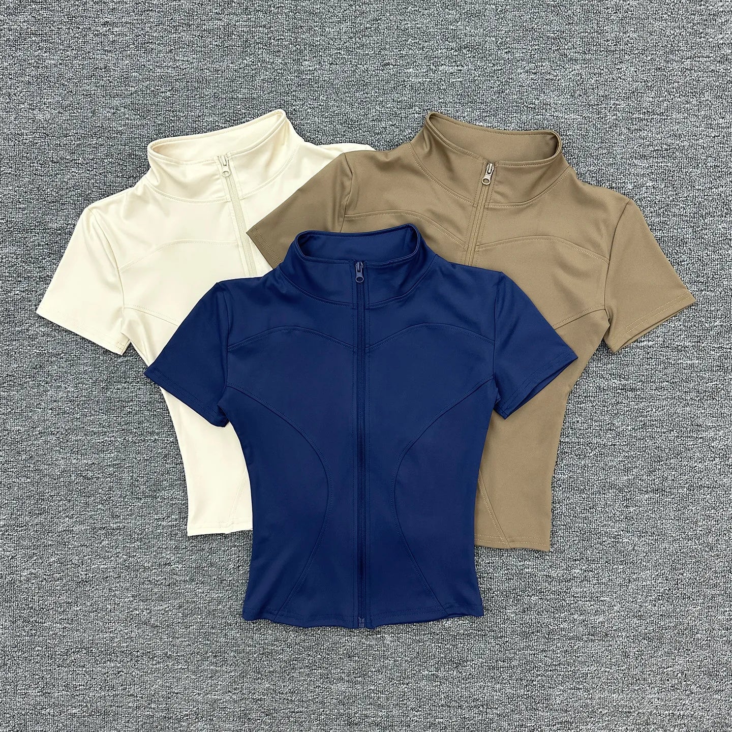 Short Sleeve Zip Up Fitness Jacket