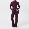 Two Piece Flare Pants and Long Sleeve Zip Up Jacket Set