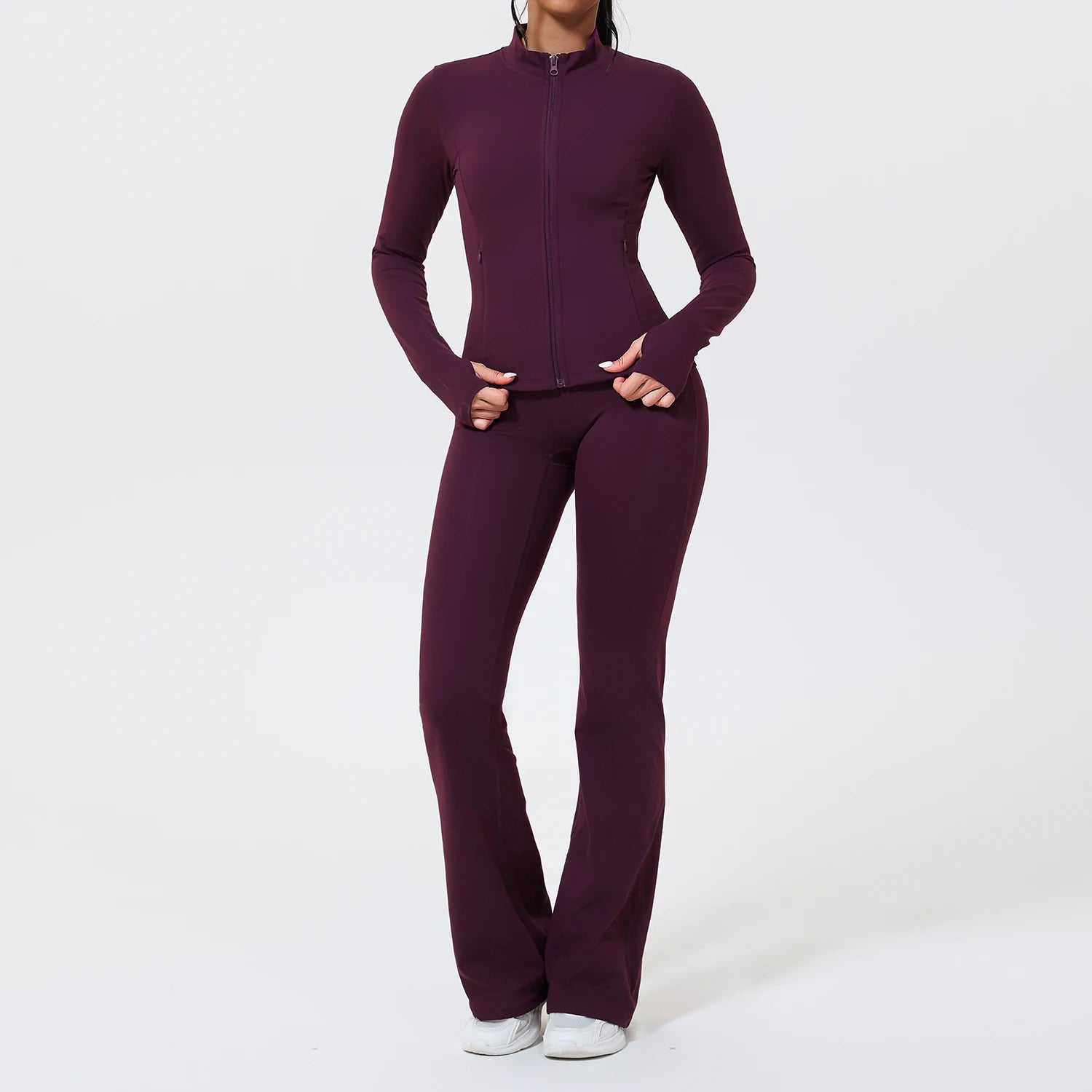 Two Piece Flare Pants and Long Sleeve Zip Up Jacket Set