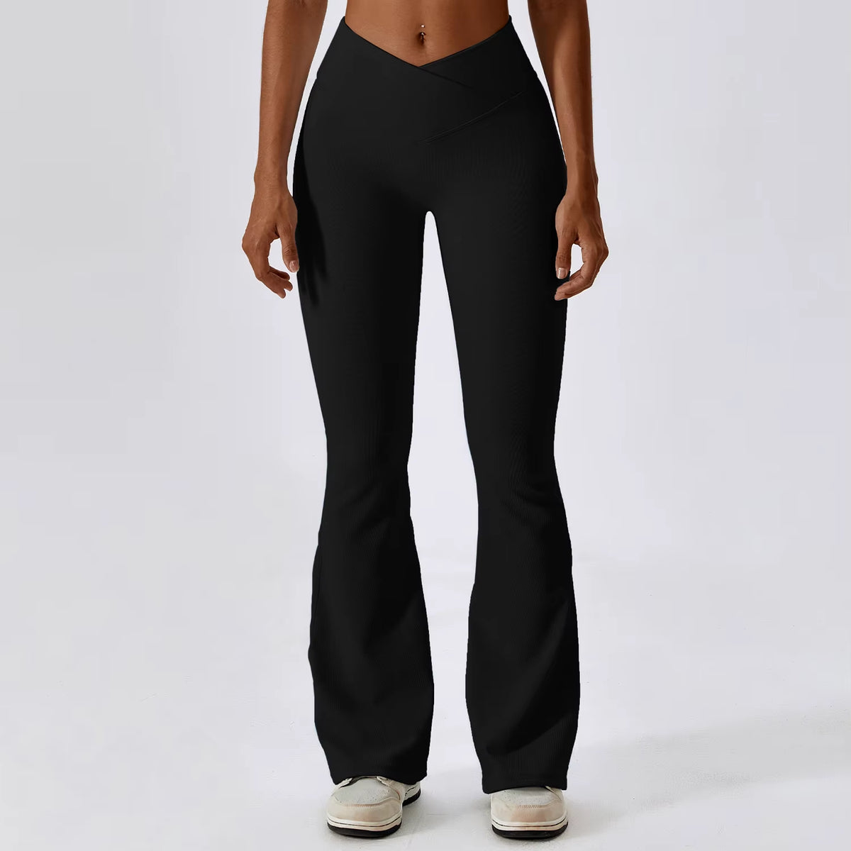 Front V Waist High Waisted Flare Leggings