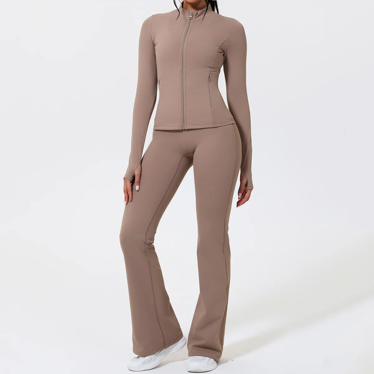 Two Piece Flare Pants and Long Sleeve Zip Up Jacket Set