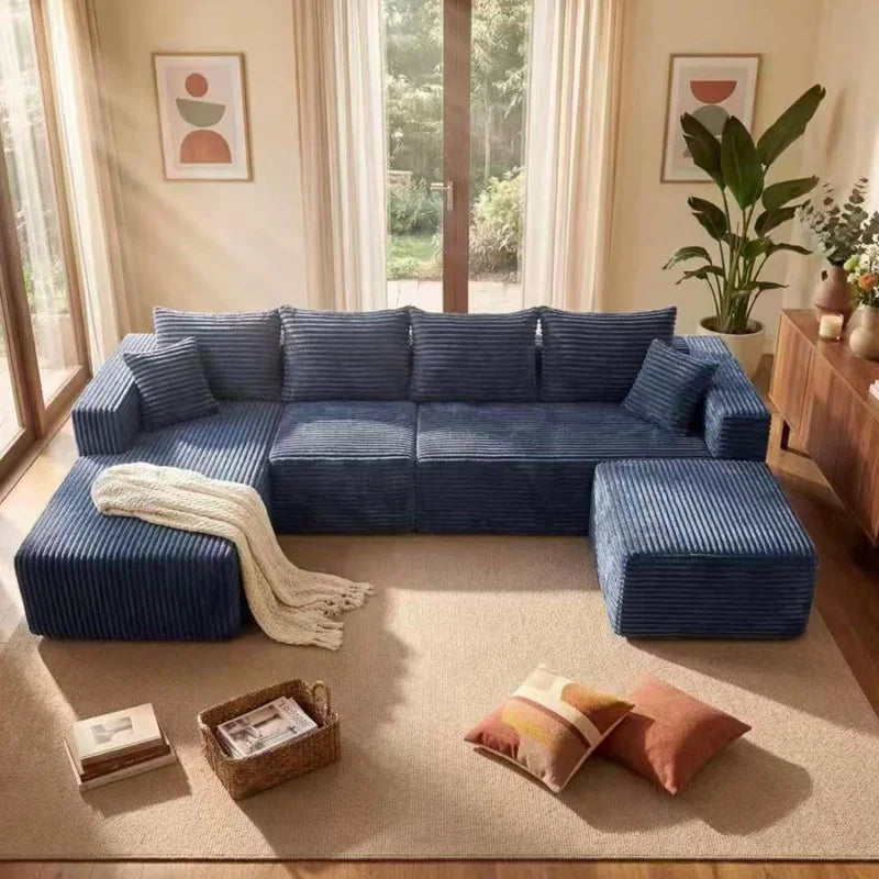 Modular U-Shaped Cloud Couch with Deep Seats & Chaise for Living Room