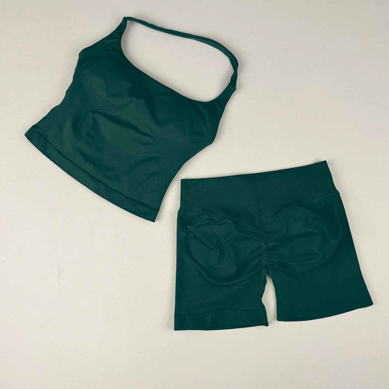  2 Piece Women Open Back Sports Halter Bra Scrunch Shorts set
