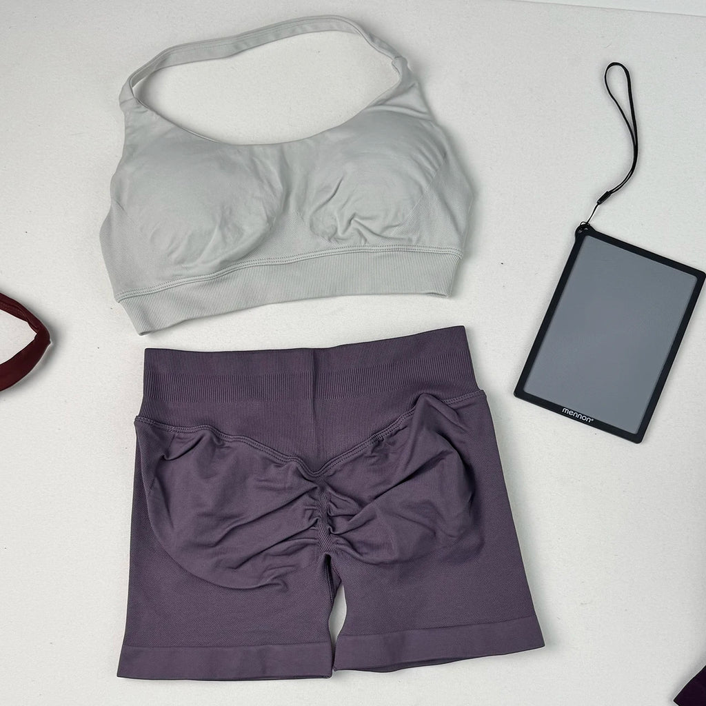 Two Piece Scrunch Shorts and High Support Sports Bra Set  
