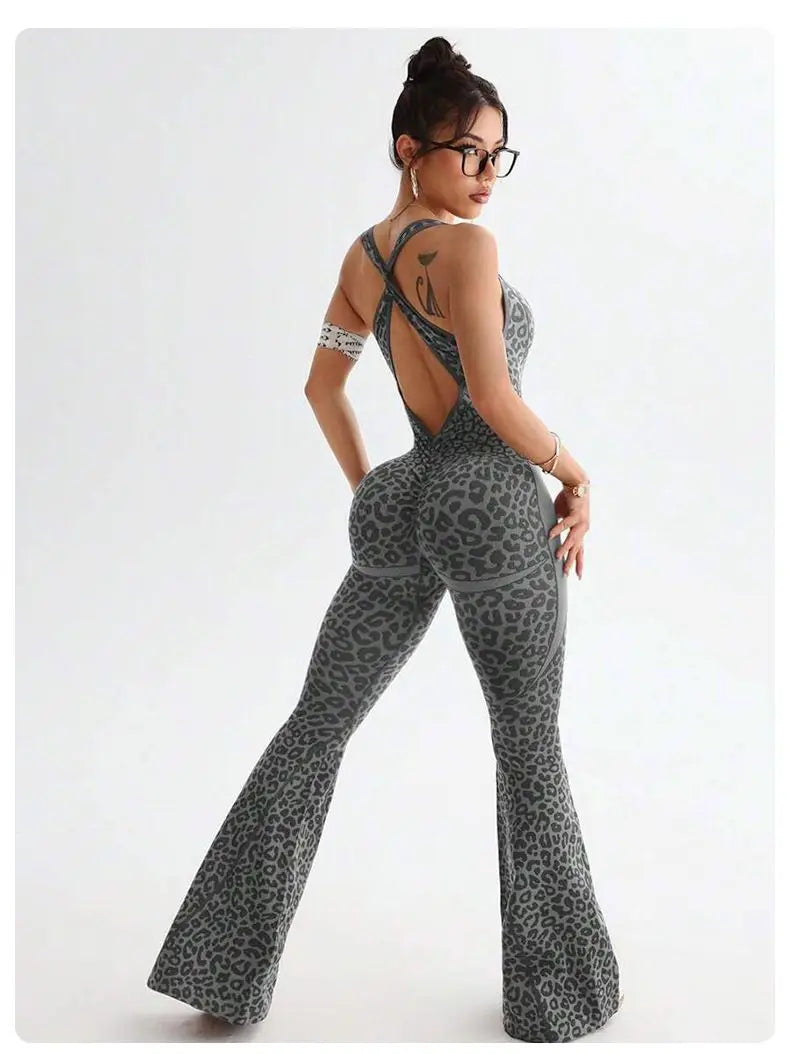 Leopard Print Padded Sleeveless One Piece Suit