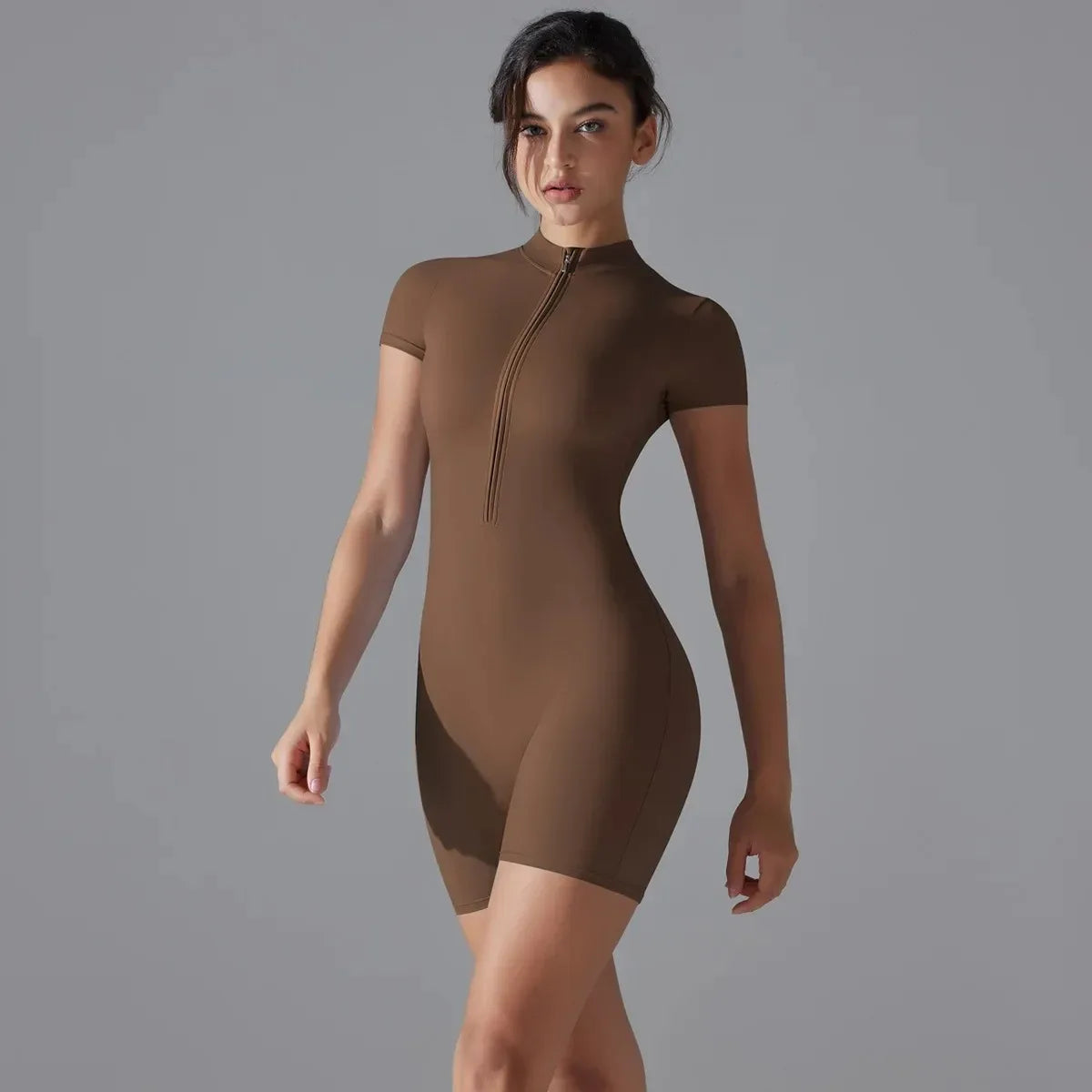 Half Zip Short Sleeved Yoga One Piece Suit