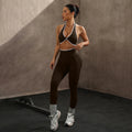 Two Piece Contrast Trim Halter Sports Bra and High Waist Seamless Leggings Set