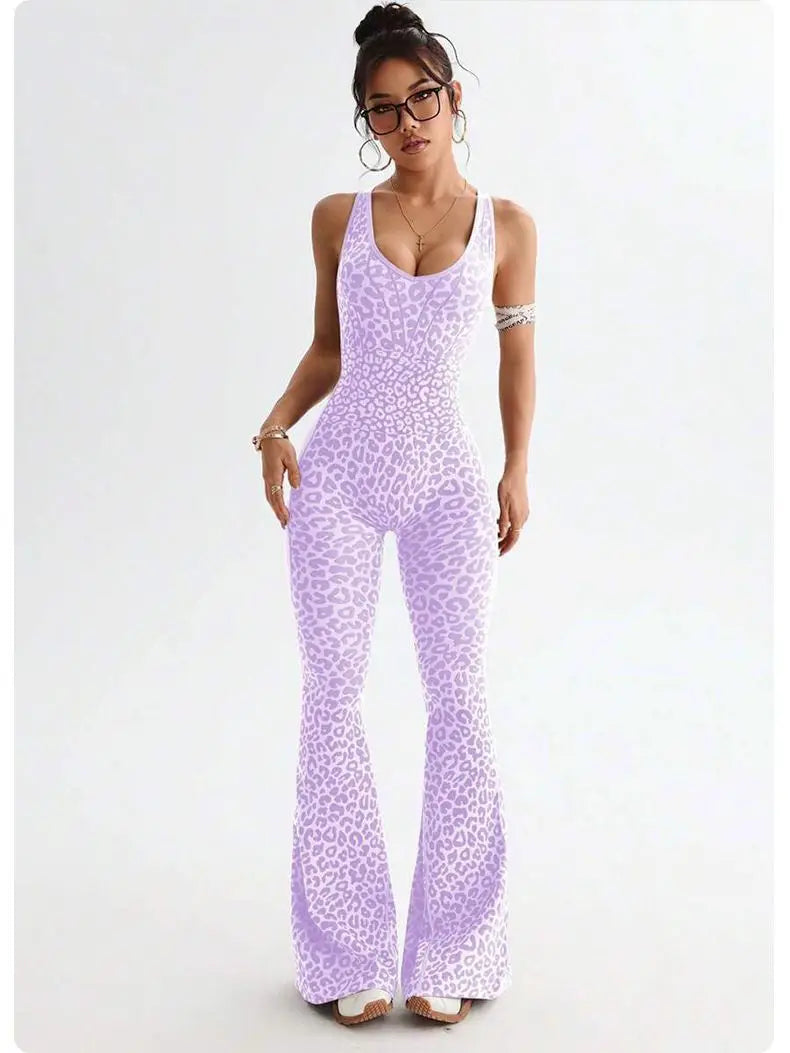 Leopard Print Padded Sleeveless One Piece Suit