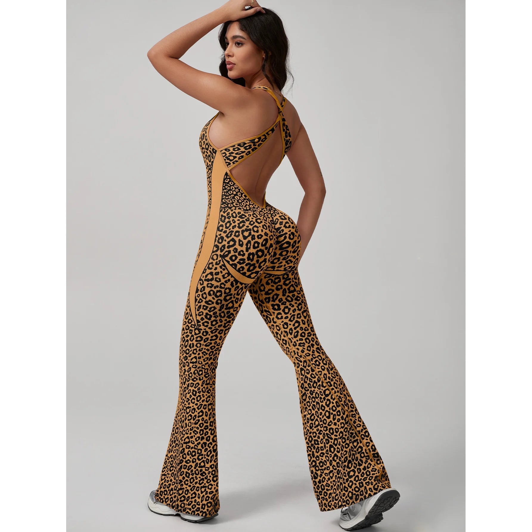 Leopard Print Padded Sleeveless One Piece Suit