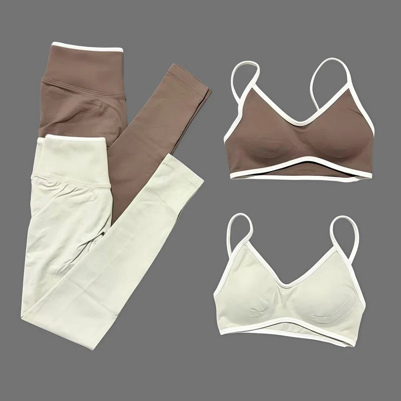 Two Piece Seamless Leggings and  Halter Bra Set