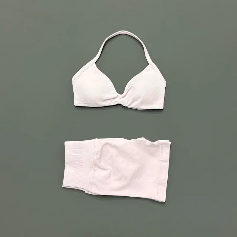2 Piece Women Strappy Yoga Bra Scrunch Shorts  Set