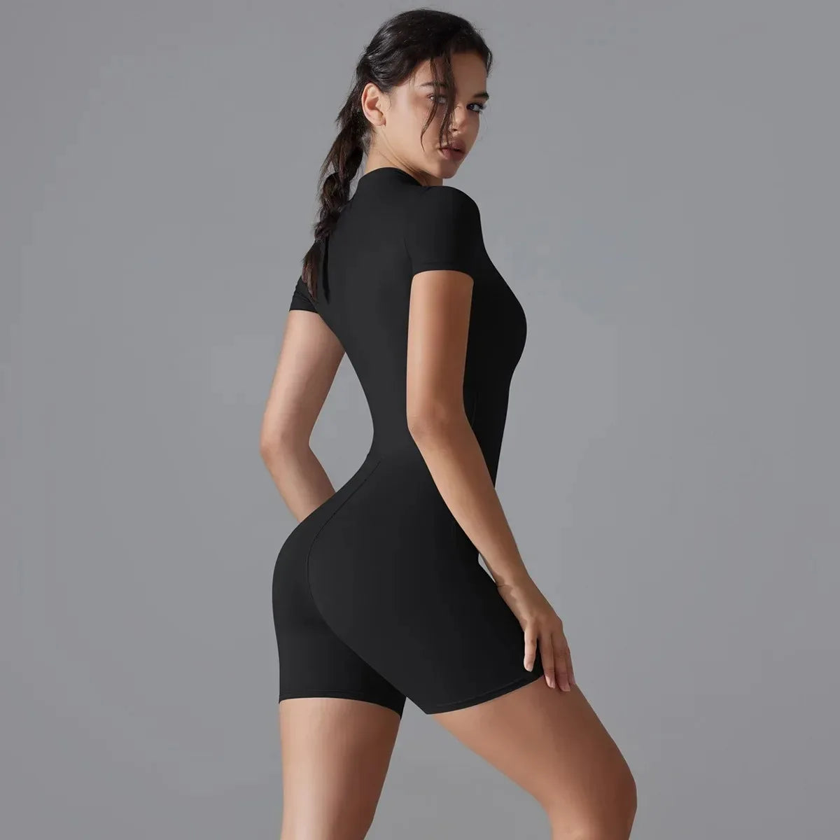 Half Zip Short Sleeved Yoga One Piece Suit