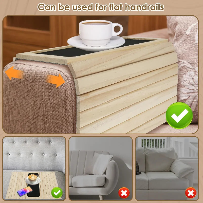 Natural Wood Sofa Armrest Tray