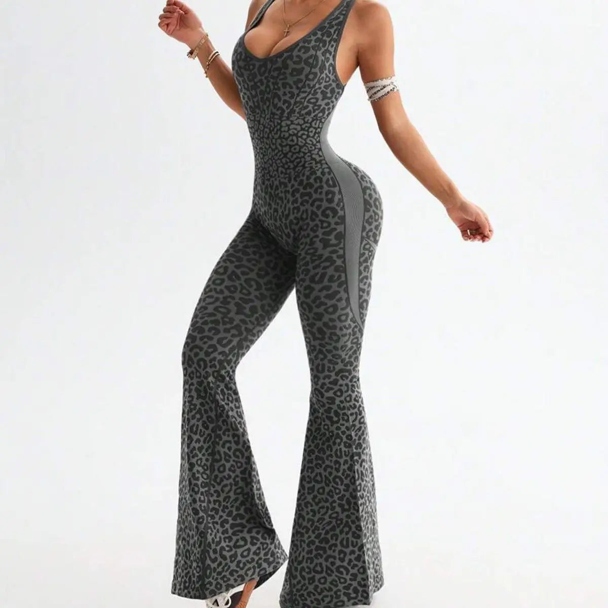 Leopard Print Padded Sleeveless One Piece Suit