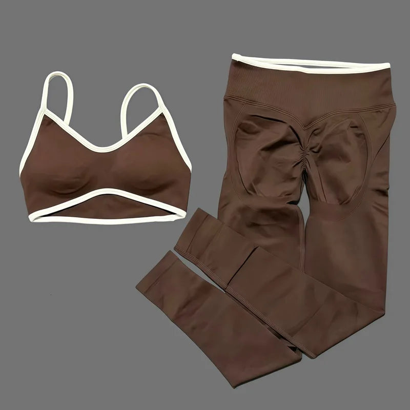 Two Piece Seamless Leggings and  Halter Bra Set