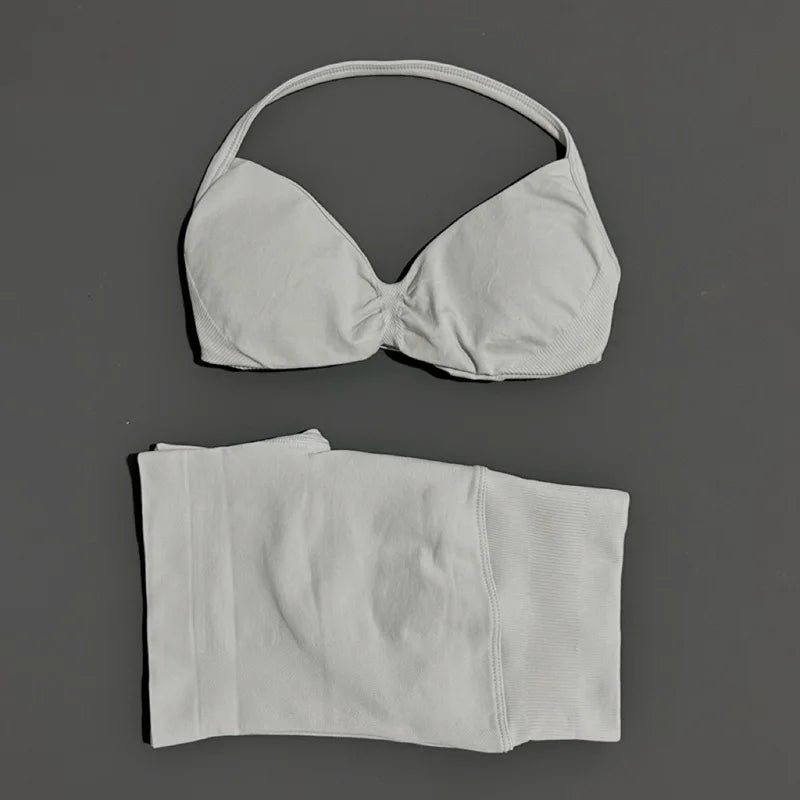 2 Piece Women Strappy Yoga Bra Scrunch Shorts  Set