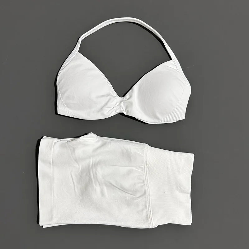 2 Piece Women Strappy Yoga Bra Scrunch Shorts  Set