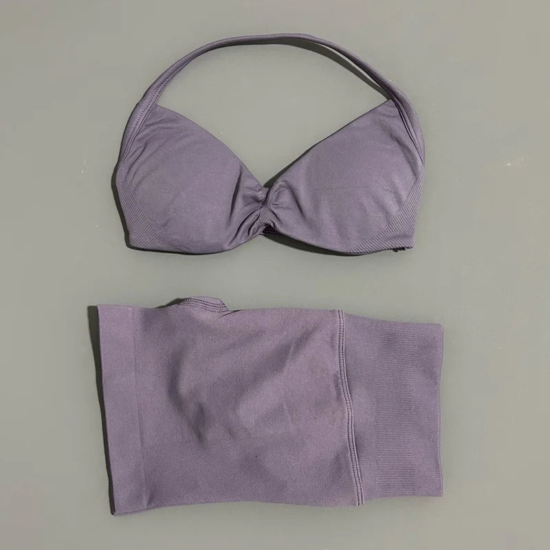 2 Piece Women Strappy Yoga Bra Scrunch Shorts  Set