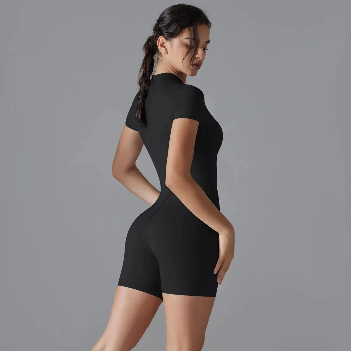 Half Zip Short Sleeved Yoga One Piece Suit