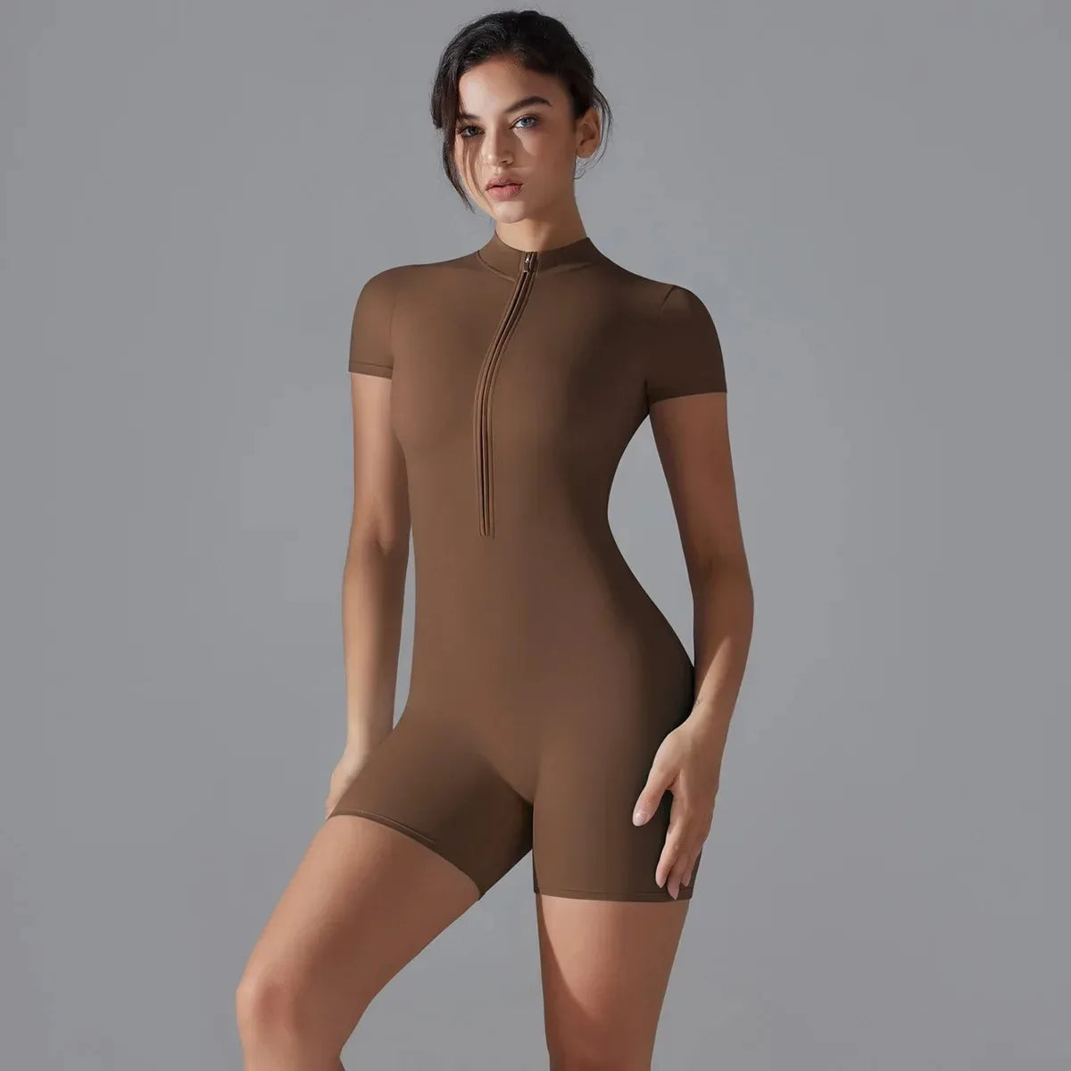 Half Zip Short Sleeved Yoga One Piece Suit