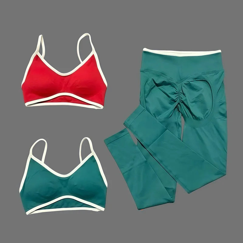 Two Piece Seamless Leggings and  Halter Bra Set