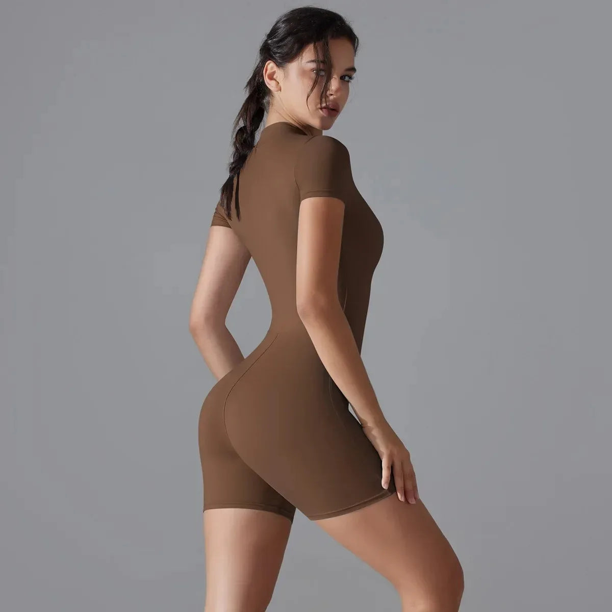 Half Zip Short Sleeved Yoga One Piece Suit