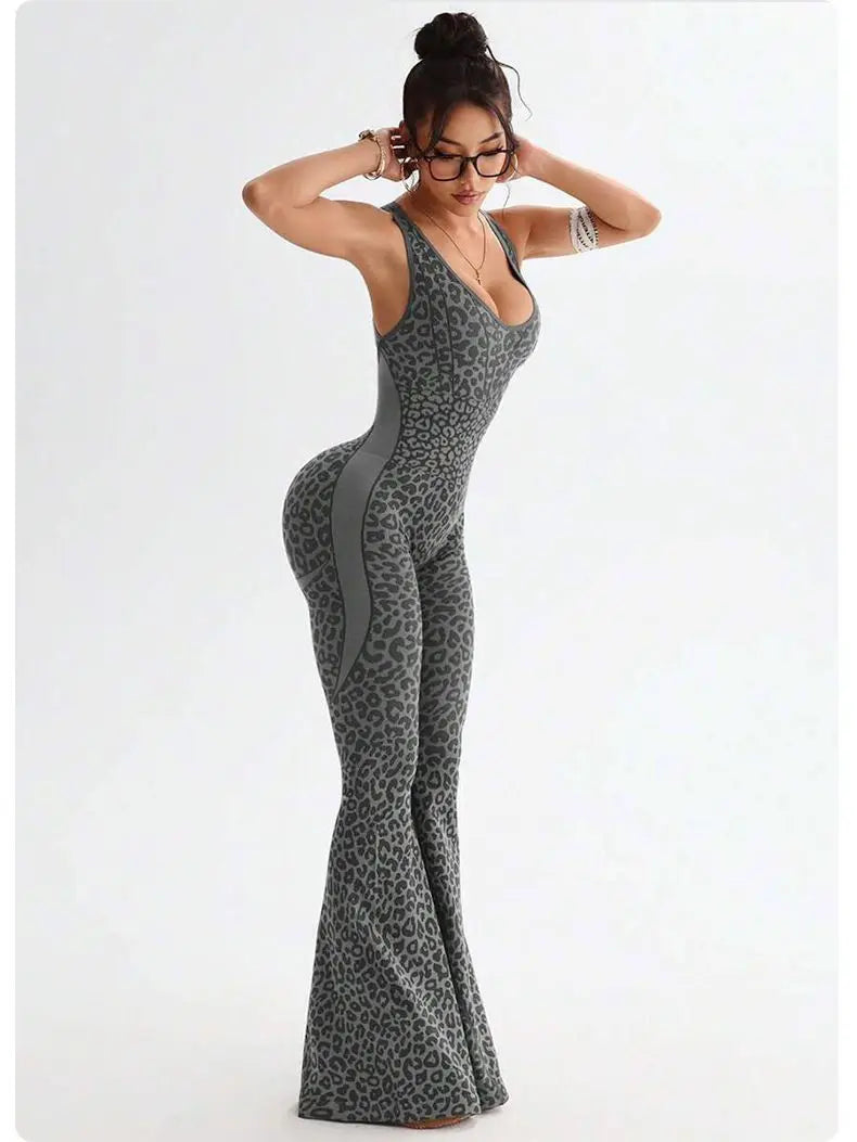 Leopard Print Padded Sleeveless One Piece Suit