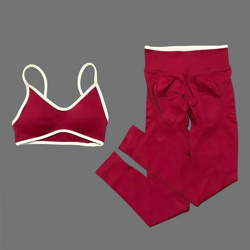 Two Piece Seamless Leggings and  Halter Bra Set