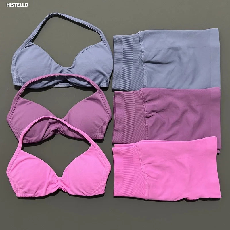 2 Piece Women Strappy Yoga Bra Scrunch Shorts  Set